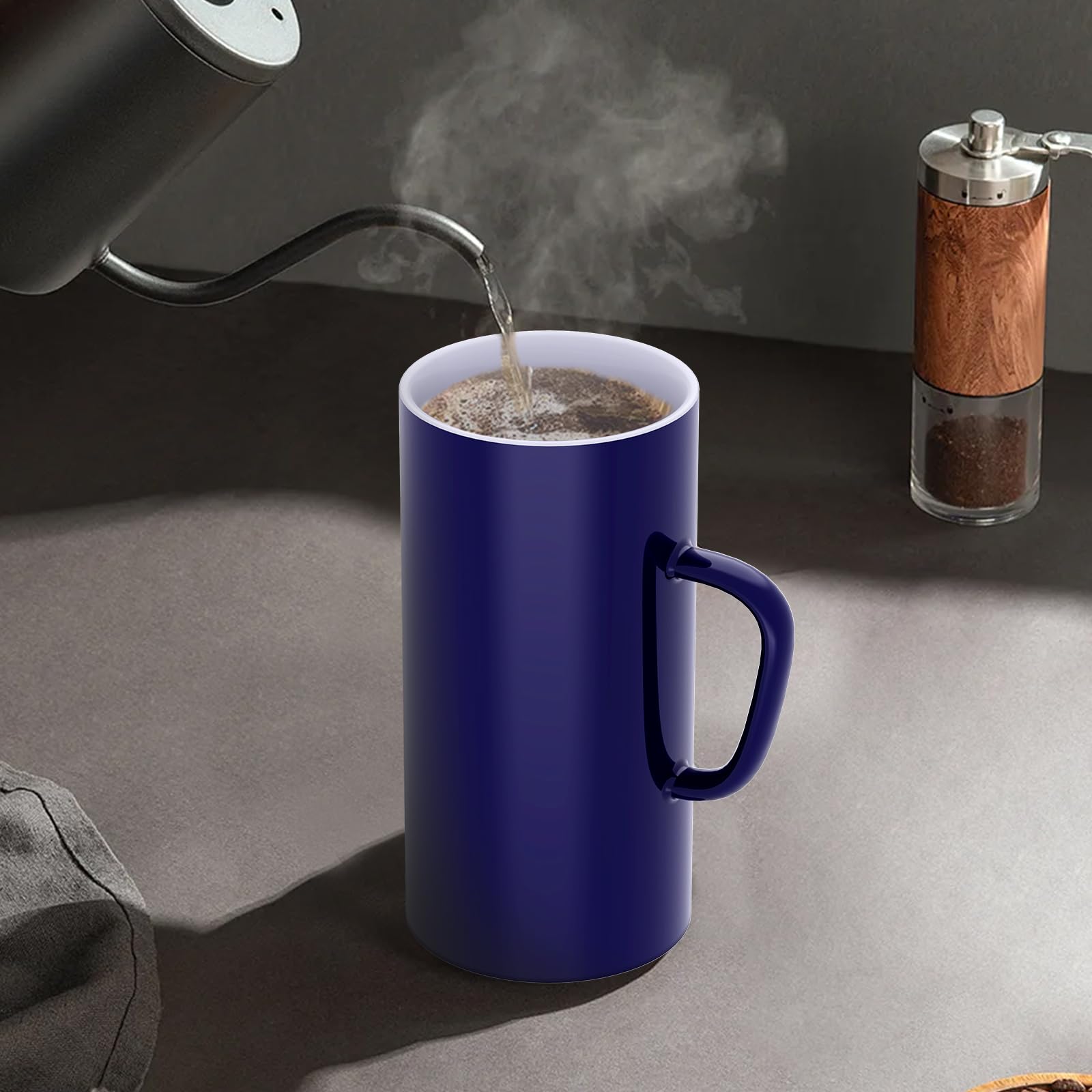 Linkidea - Tazas de café extragrandes de 113 ml, de cerámica extragrande con asa, de gran capacidad para la oficina y el hogar (Azul)