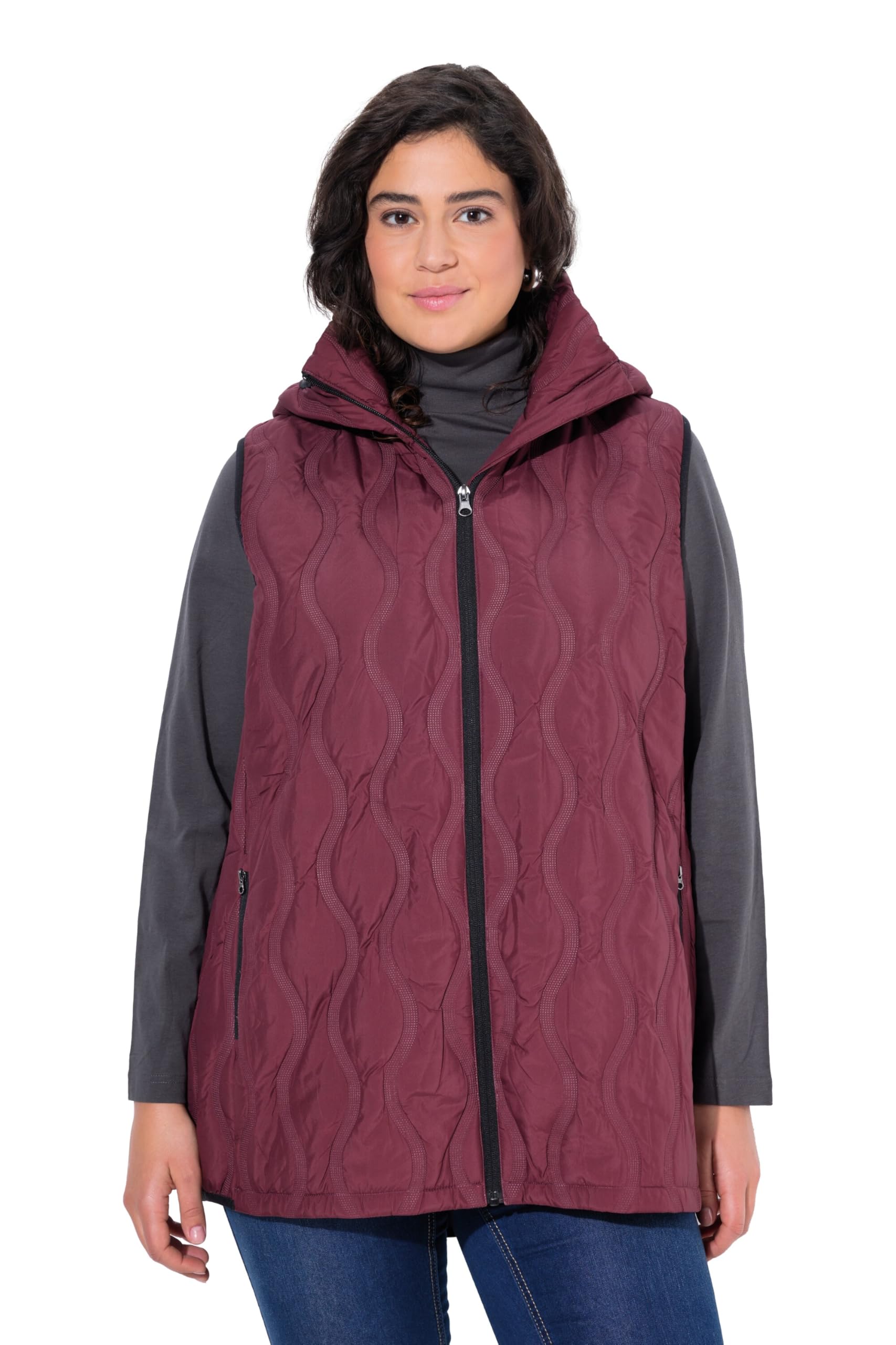 Ulla Popken Damen große Größen Übergrößen Plus Size HYPRAR Laserstepp-Weste, wasserabweisend, Kapuze 842908