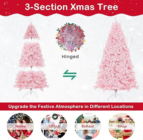 Miniatura 5 de DORTALA Árbol de Navidad preiluminado, árbol de Navidad artificial de 7 pies con 1200 puntas de rama, 500 luces LED multicolor, 8 modos de