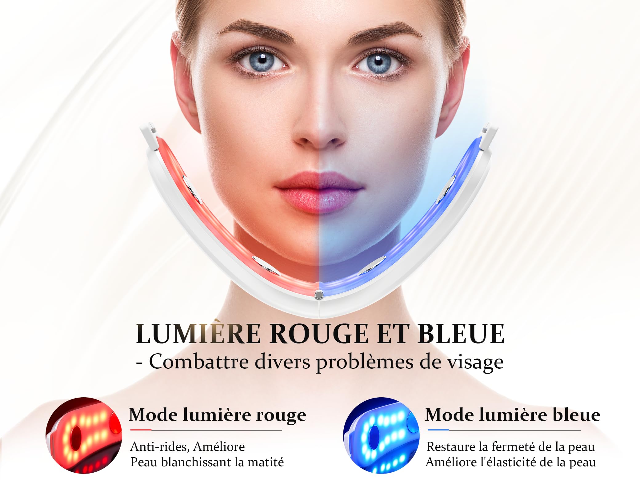 Appareil massage Visage ANLAN Appareil Anti Rides Visage, 4 Mode EMS Lifting Visage, Double Menton/Muscle Masséter, 42°C LED Rouge et Bleue, Télécommande LCD