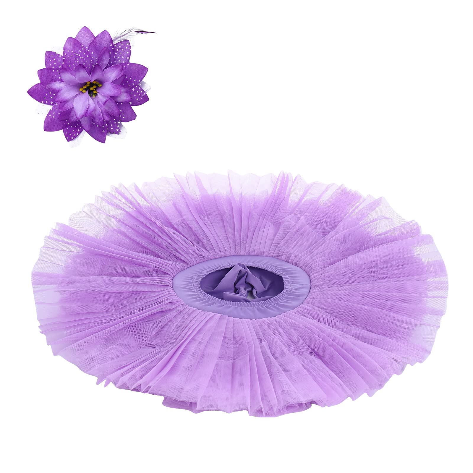 Tüllrock Damen Ballettkleid Tüll Tütü Rock Ballett Tanzkleid+Blume Haarclips Ballettkleidung Outfit