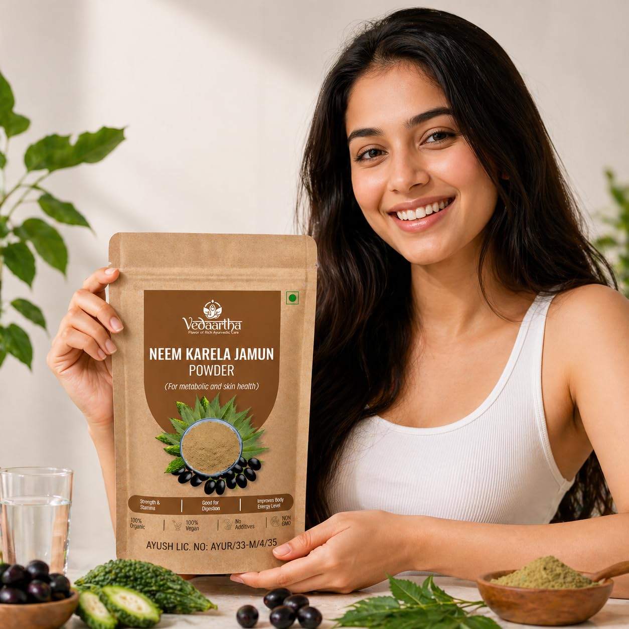Organic Neem Karela Jamun Powder for Diabetes Care | Ayurvedic Herbal Supplement with Jamun Seed & Karela Neem | Vegan Blood Sugar Control Churna | AYUSH Certified for Immunity & Wellness | Natural Detox for Men & Women (100g) — Amazon image 4