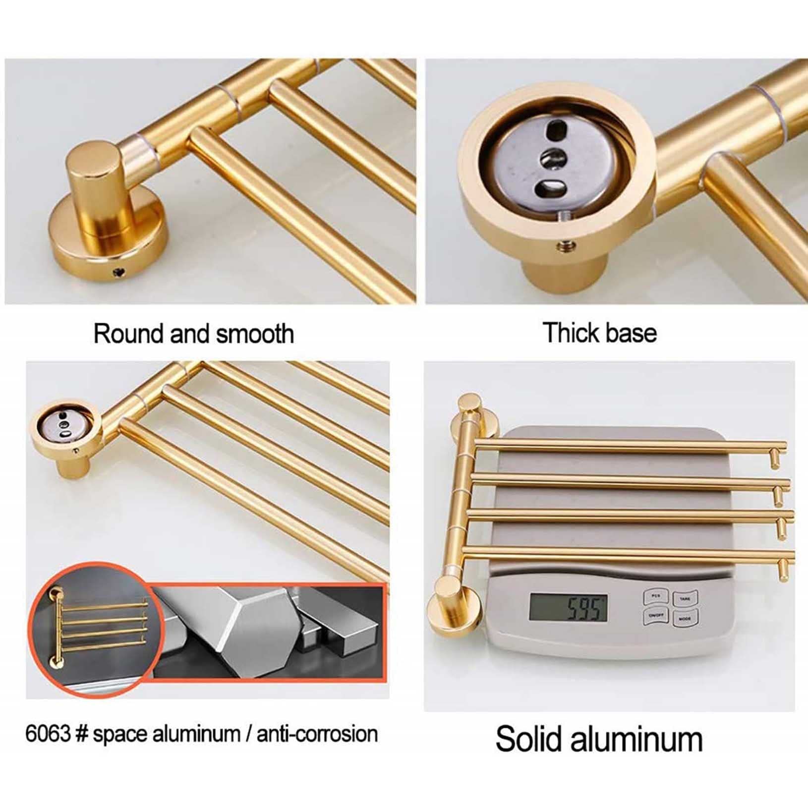 Handtuchstange 2-5 Stangen Klapparm Schwenkbar Handtuchhalter Wandhalterung Badezimmer Handtuchhalter Edelstahl Rostfrei Hängender Halter Gebürstetes Gold-Finish (Gold, 5)