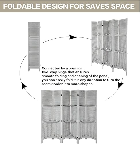 Miniatura 6 de Babion Divisor de habitación de 6 paneles con estantes, divisor de habitación plegable de madera, pantalla divisora de habitación de pared temporal,