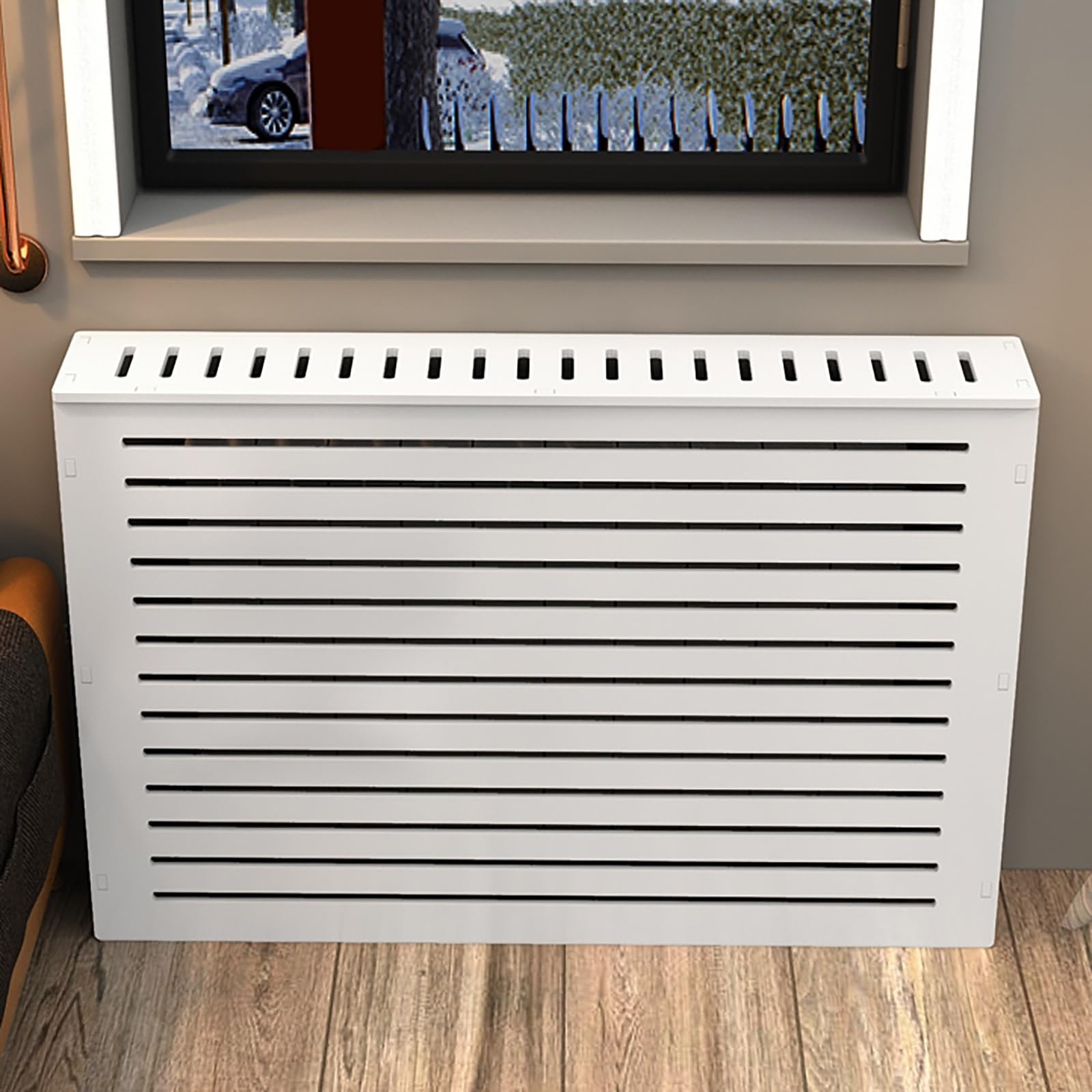 ZIHESY Cubre Radiador Vertical Moderno PVC Blanco (50x80x15cm) – Estante Decorativo Y Almacenamiento Para Salón Y Dormitorio