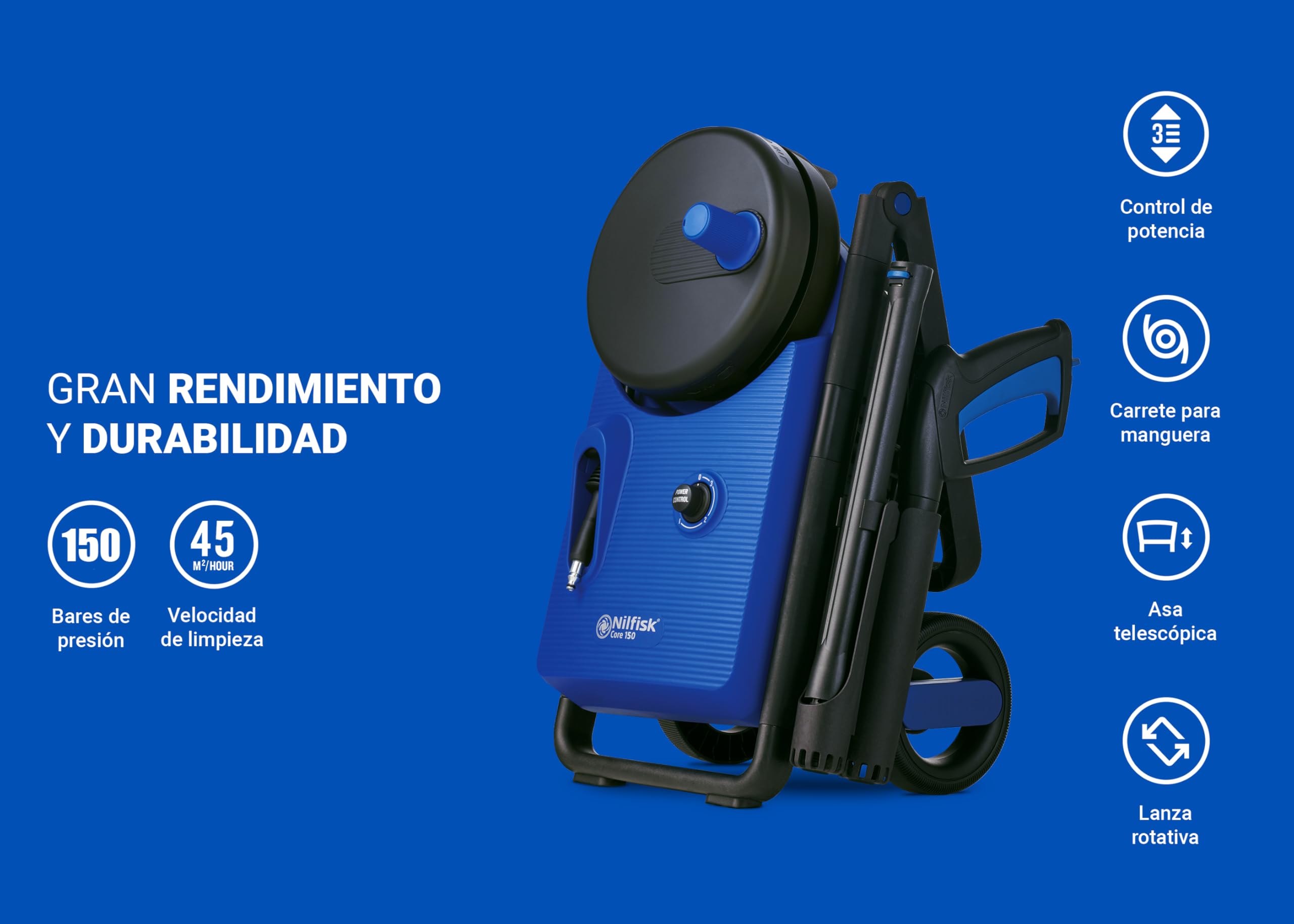 Nilfisk Hidrolimpiadora de Alta Presión Core 150 Bares con PowerControl - Limpiadora para Jardín, Patios y Coches (2000 W)