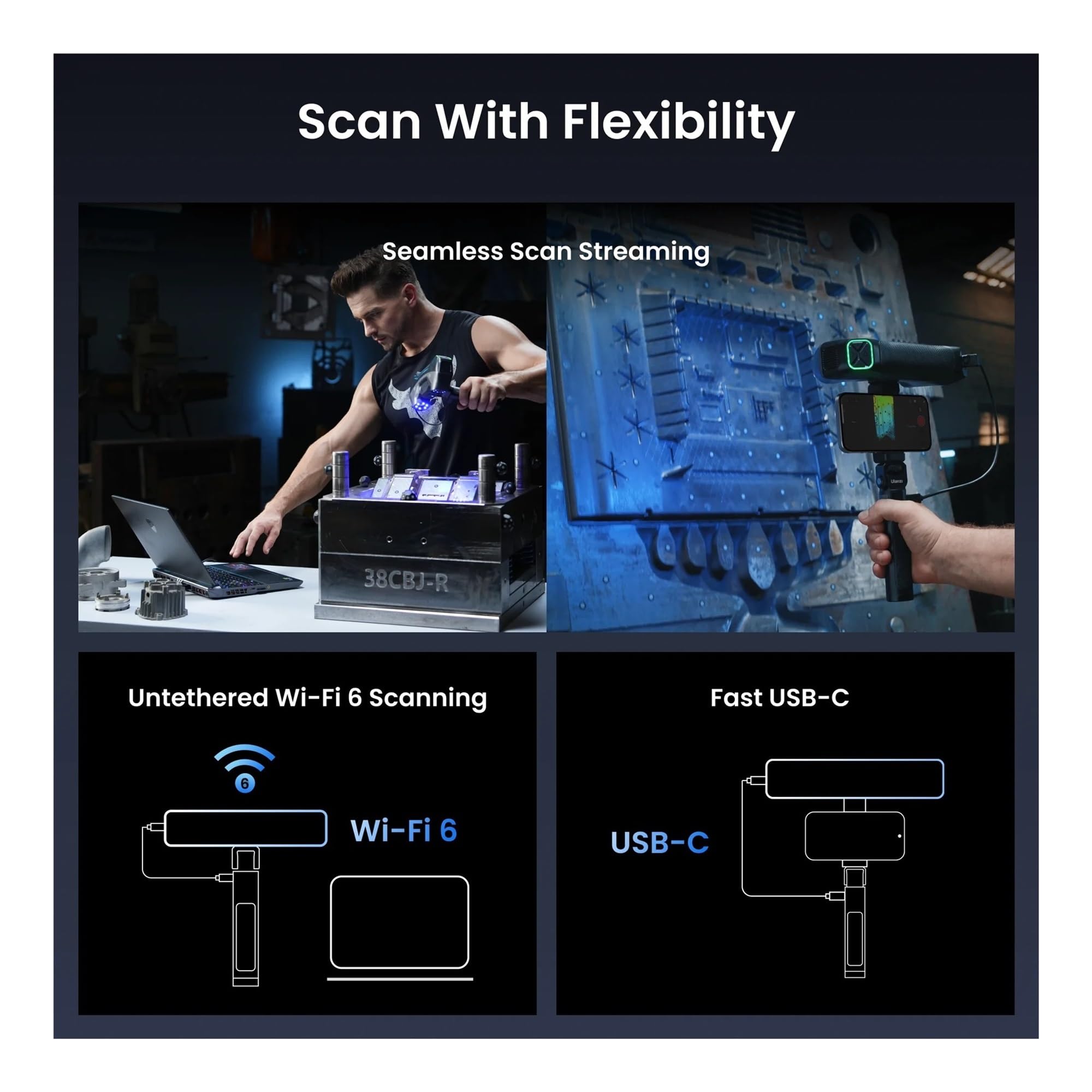 MetroY PRO 3D Scanner For Printer 34 Blue Cross Lines Wireless Handheld Scan 0.01mm Precision For CAD
