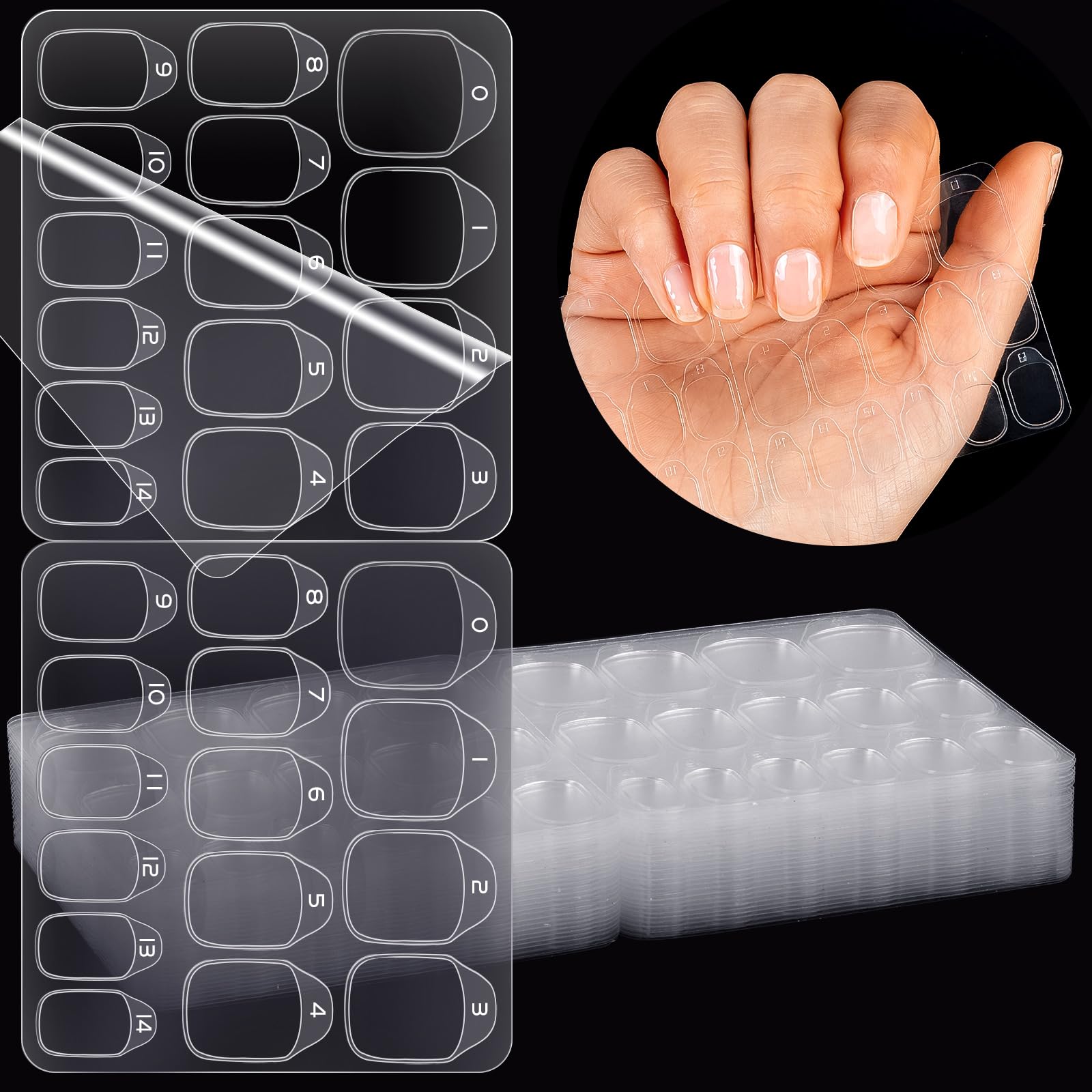 AYZTKUX 900 Pcs Nail Adhesive Tabs, Thin 0.4MM 30 Sheets Sticky Tabs for Nails, 15 Sizes Waterproof Breathable Double-Sided Glue for False Nails, Fake