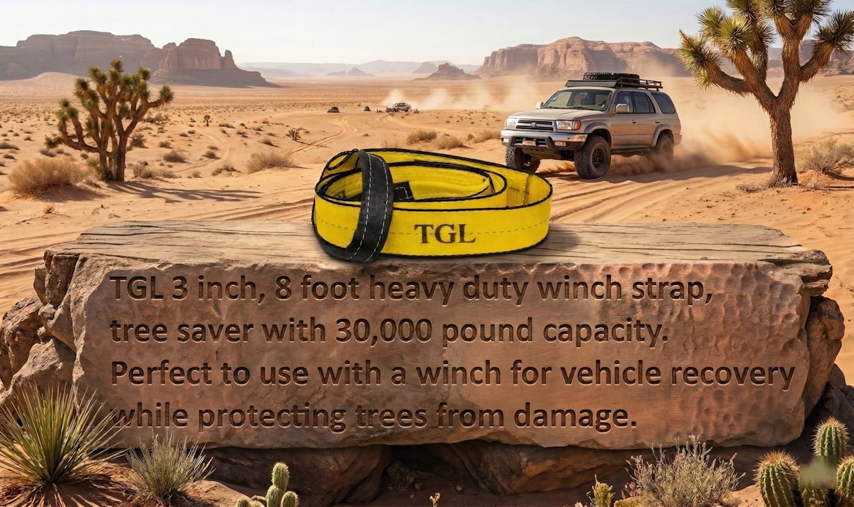 TGL 3 inch, 8 Foot Tree Saver, Tow Strap with 2-Pack D Ring Shackles and 10 Ton Snatch Block