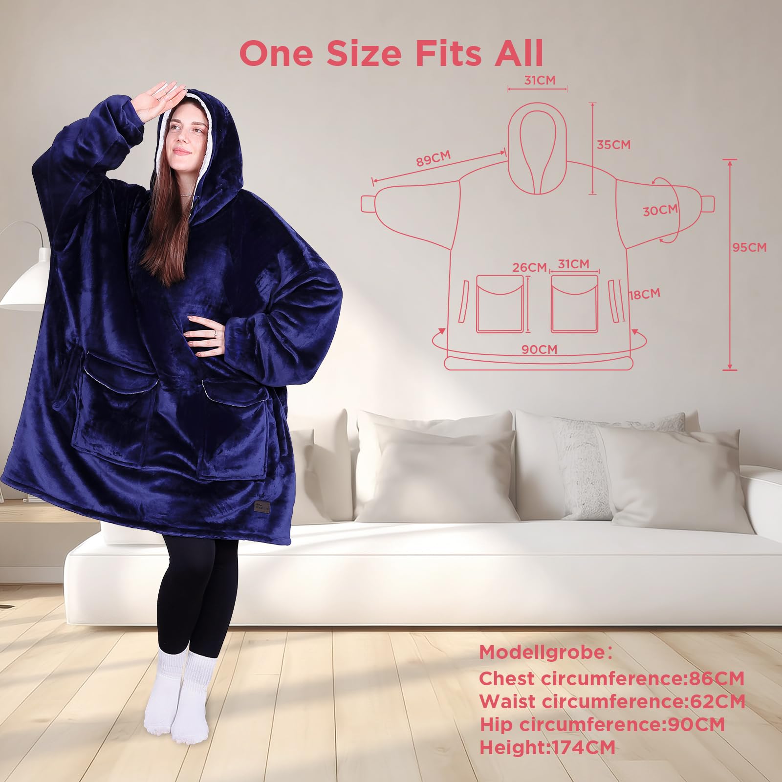 PanxHome Coperta con Maniche, 480GSM Coperta Indossabile, Taglia Unica XI-5XL, Plaid con Maniche Donna Uomo, Plaid Divano, Coperta TV