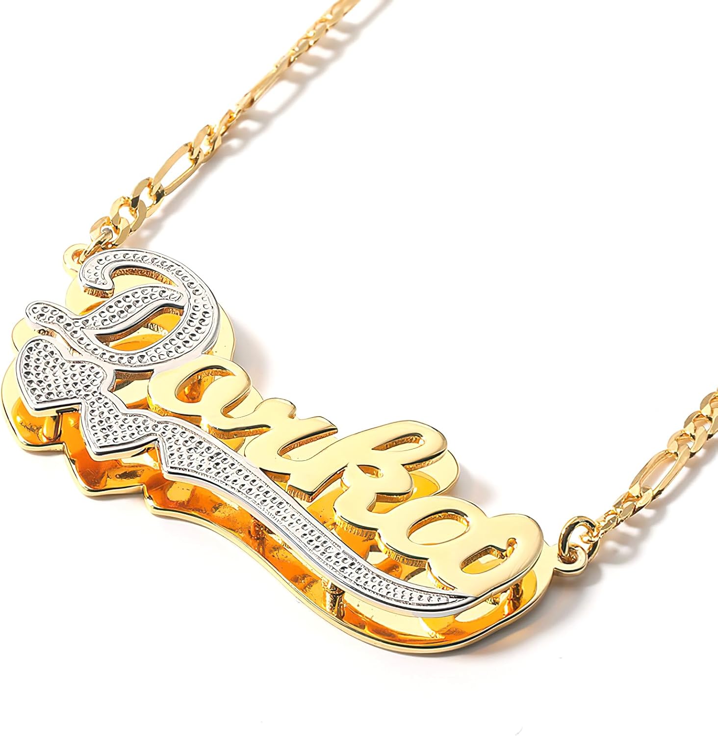 Drawelry Two Tone Customized Name Necklace Personalized 18K Gold Plate Double Plated Heart Made Letter Nameplate Pendant Necklace Valentine's Jewelry Gifts for Women Men