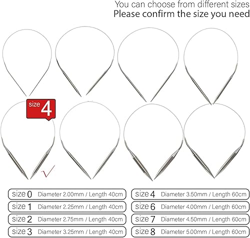 Miniatura 3 de Agujas circulares de tejido de acero inoxidable, tamaño 4, 24 pulgadas de longitud, aguja circular para proyectos hechos a mano, tejido de