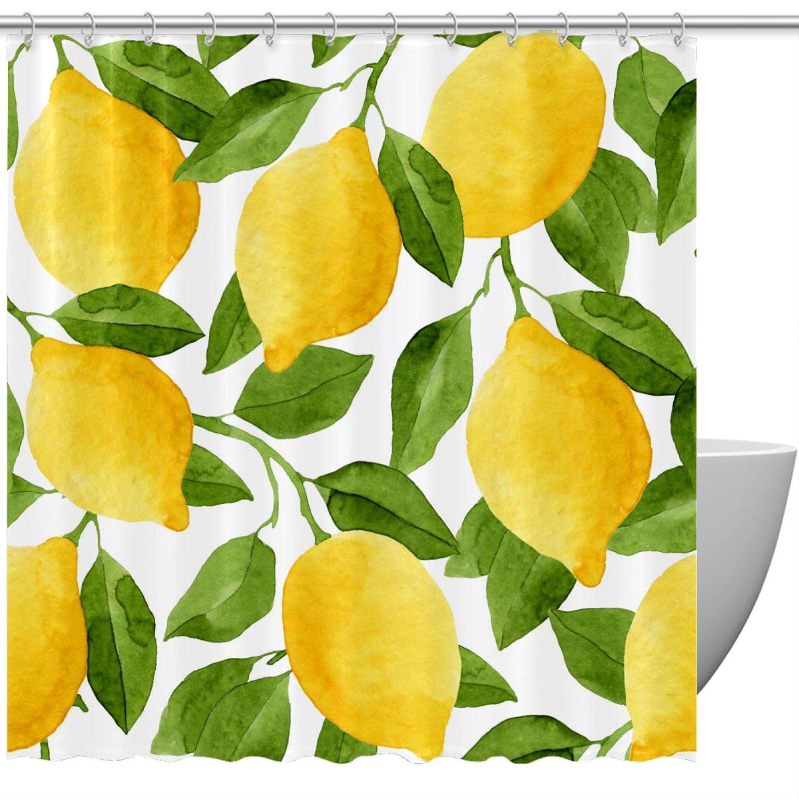 Rideau de douche aquarelle citron anti éclaboussure pour sol sec