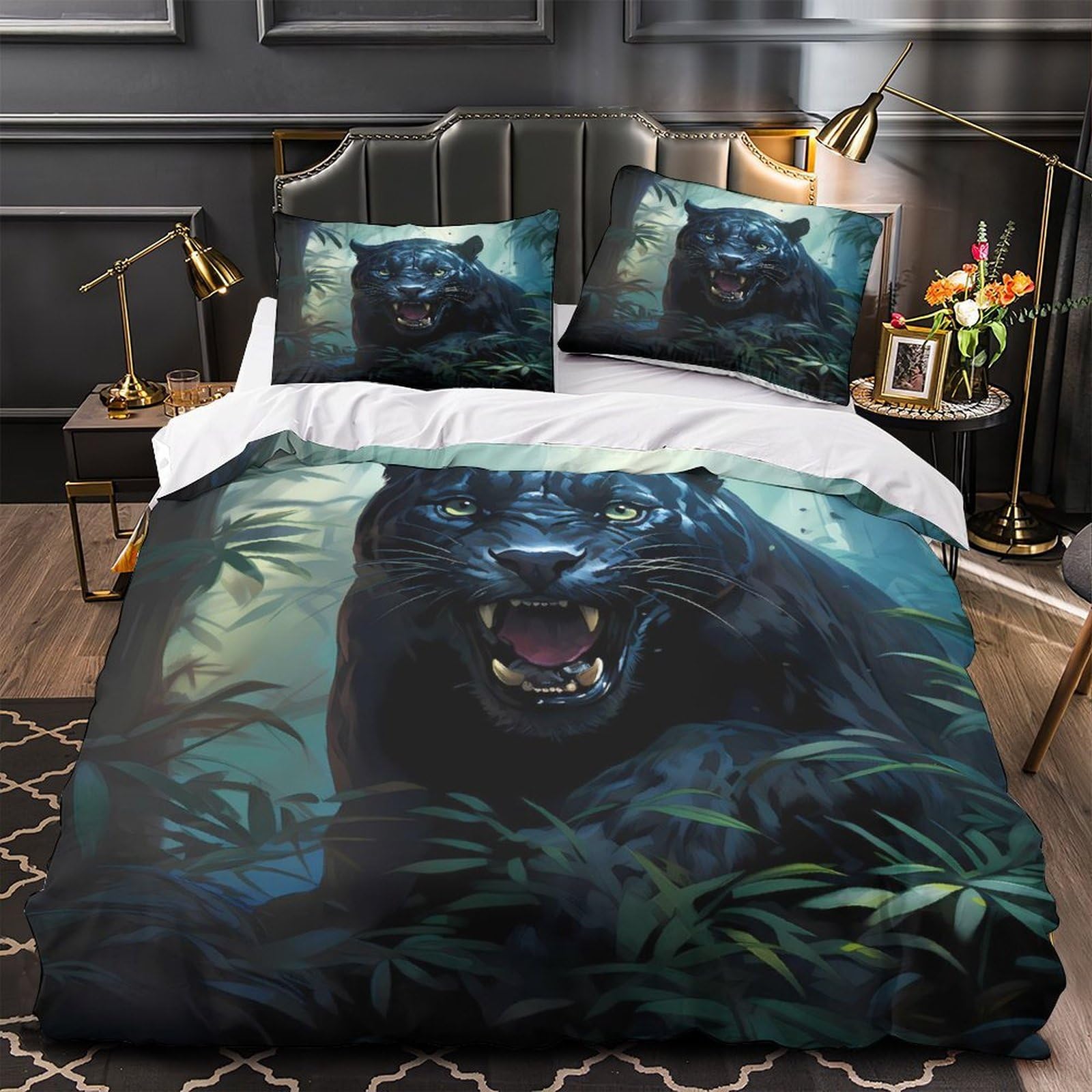 Housse de couette grand chien noir pour chambre d'enfant et adulte
