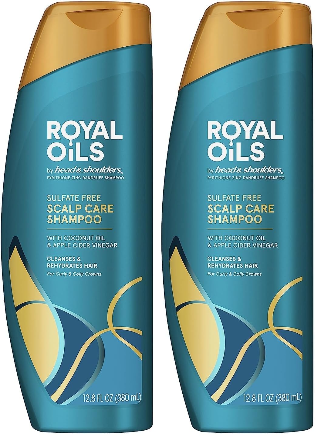 Head & Shoulders Anti-Dandruff Shampoo, Royal Oils Moisturizing Shampoo, 1% Pyrithione Zinc, Curly & Coily Hair, Coconut, Apple Cider Vinegar, Sulfate-Free, 12.8 fl oz