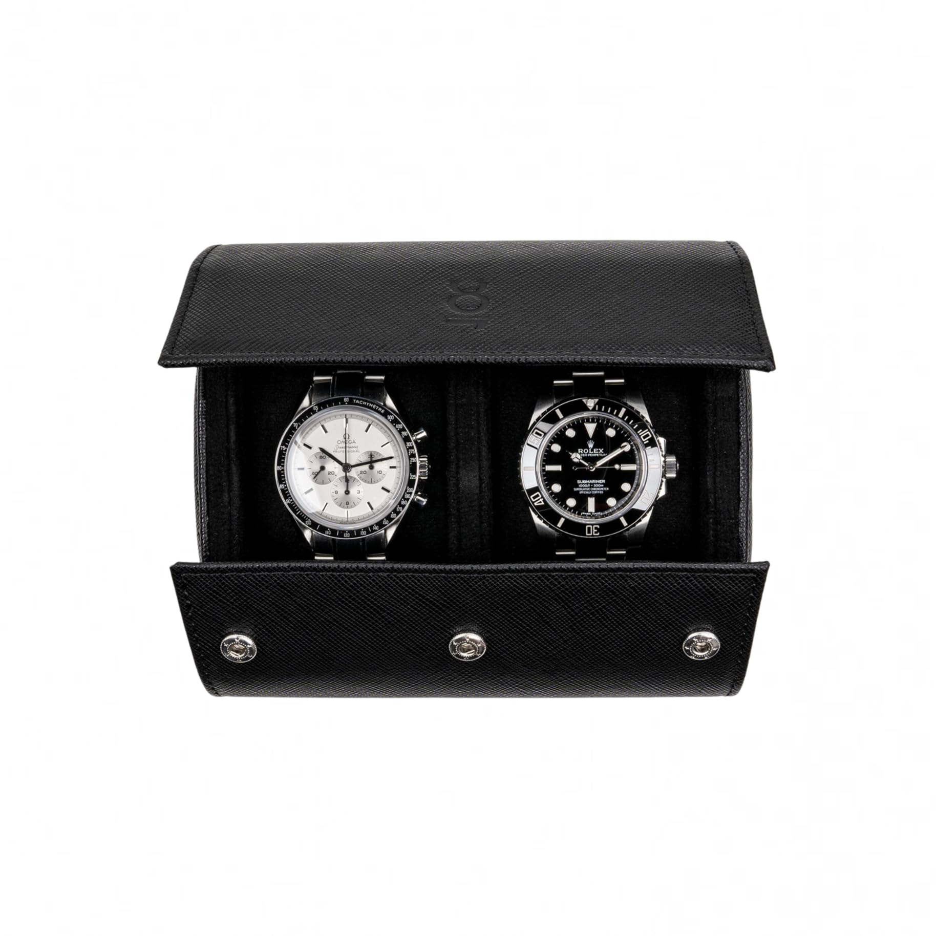 Rotolo per orologi a due fessure - Tutto nero in saffiano