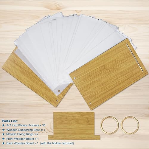 Miniatura 8 de Marcos de fotos de 5 x 7 pulgadas, álbum de fotos de madera, fotos de 5 x 7 pulgadas, en soporte, pantalla vertical para mesa, con 60 bolsillos de