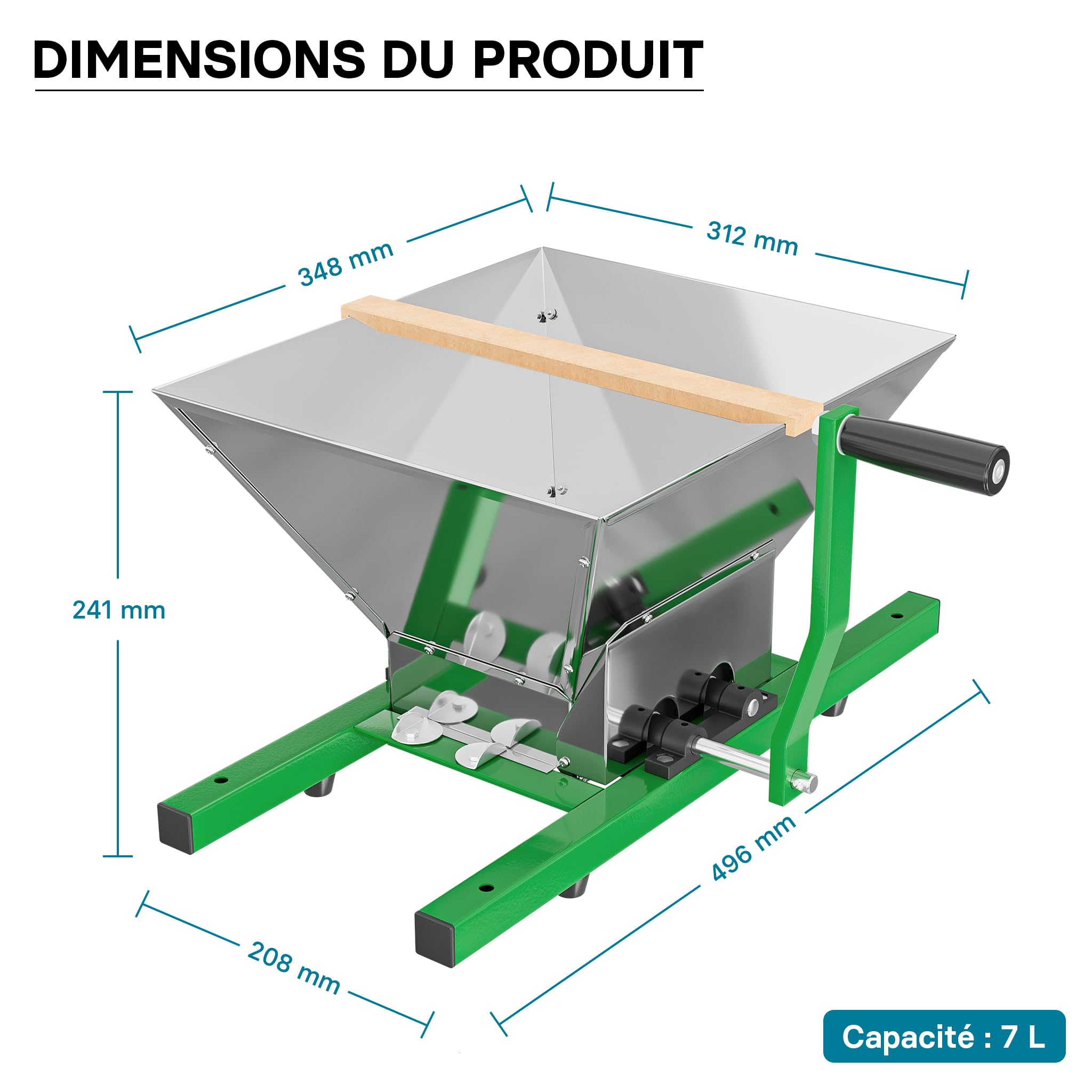 WilTec Kit Presse et Broyeur à Fruits – capacité 7 L / 18 L – avec Entonnoir en Acier, Panier en hêtre et Torchon Sac de filtrage – Pressoir Manuel pour Moût de Pomme Poire Raisins Baies – Vin Cidre
