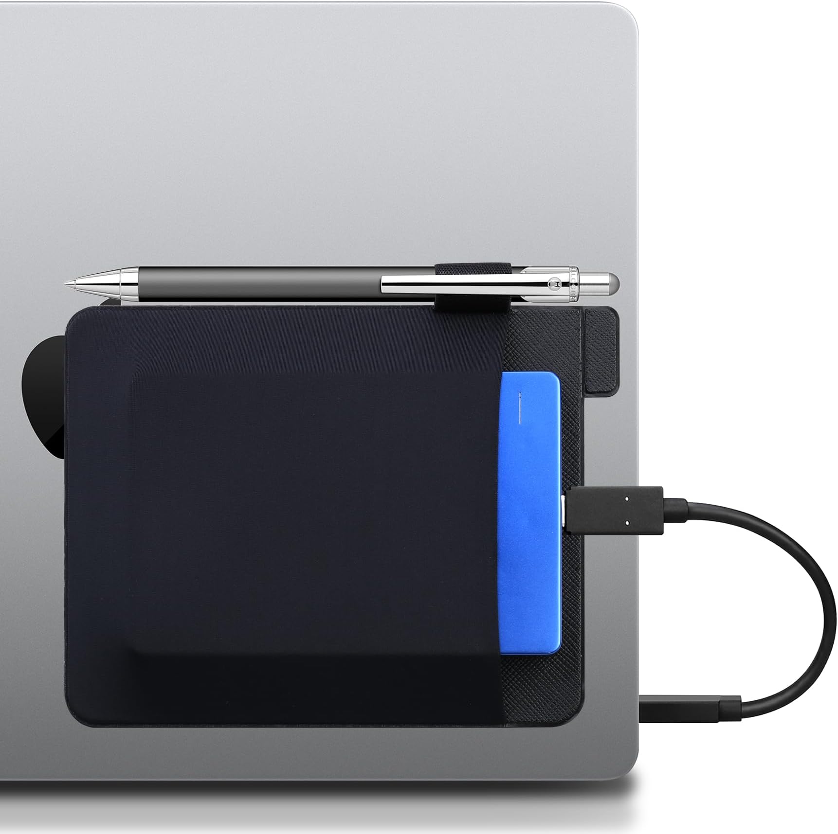 Adhesive Portable Hard Drive Sleeve for Laptop, Compatible with External Portable HDD Hard Disk Drive, Cable and More, Stick on External Hard Drive Carrying Case with Pencil Pouch, Black