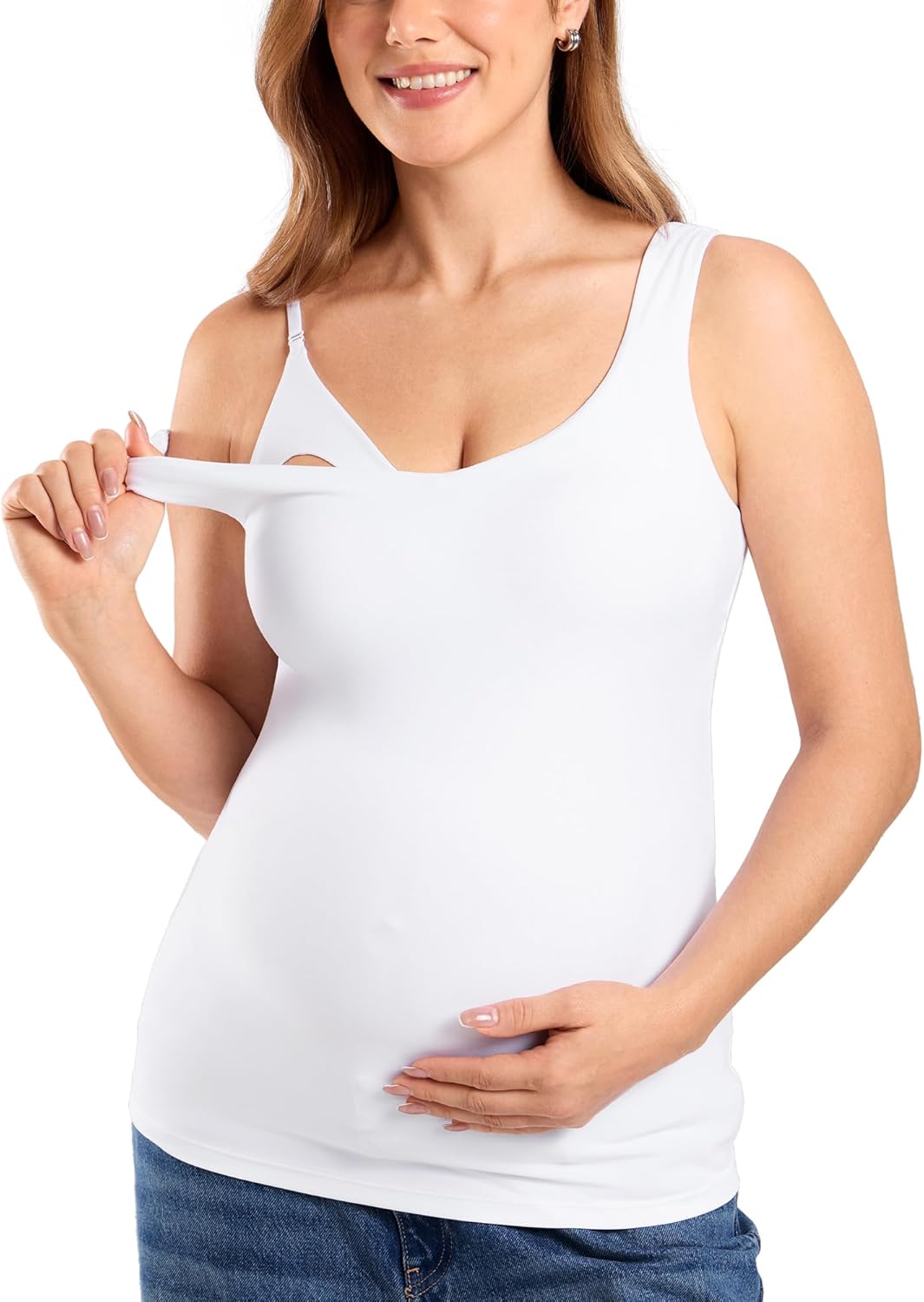 MOMANDA Maternity Nursing Tank Tops with Built in Bra Sleeveless Casual Pregnancy Tee V Neck Workout Shirt