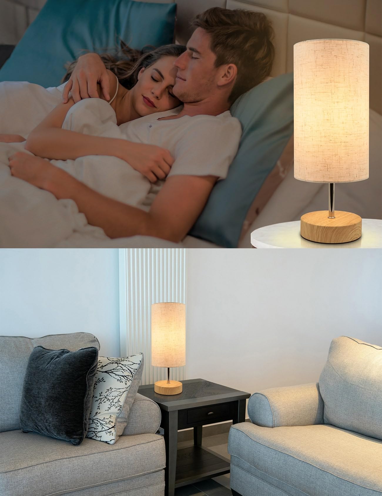 HSLighting Lampada da Comodino: 34.5cm Lampada da Tavolo Touch Dimmable Control Moderna Lampada da Tavolo a LED con Lampadine la Lettura Soggiorno Stanza dei Bambini Paralume in Tessuto per da Letto