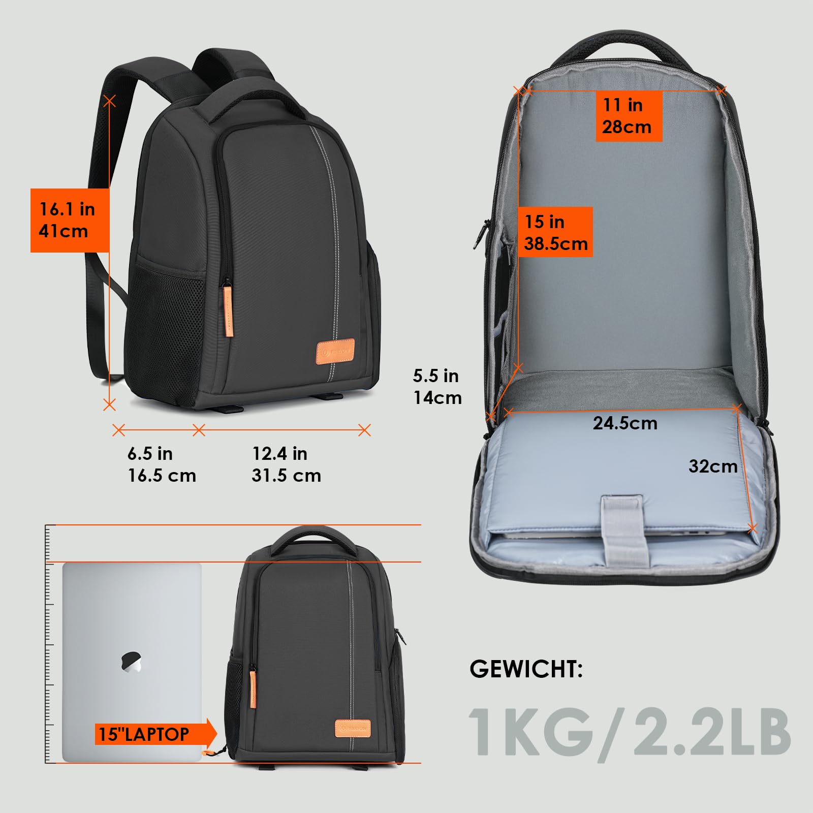 TARION TB-04 Mochila Camara y Portatil Mochila Fotografia para Ordenador Laptop 15” Camara Reflex Mochila Camara Pequeña