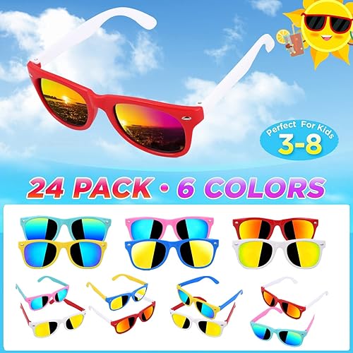 Miniatura 4 de Gafas de sol para niños a granel, paquete de 36 lentes de sol para niños de 4 a 8 a 12 años, gafas de sol neón con protección UV400, juguetes de