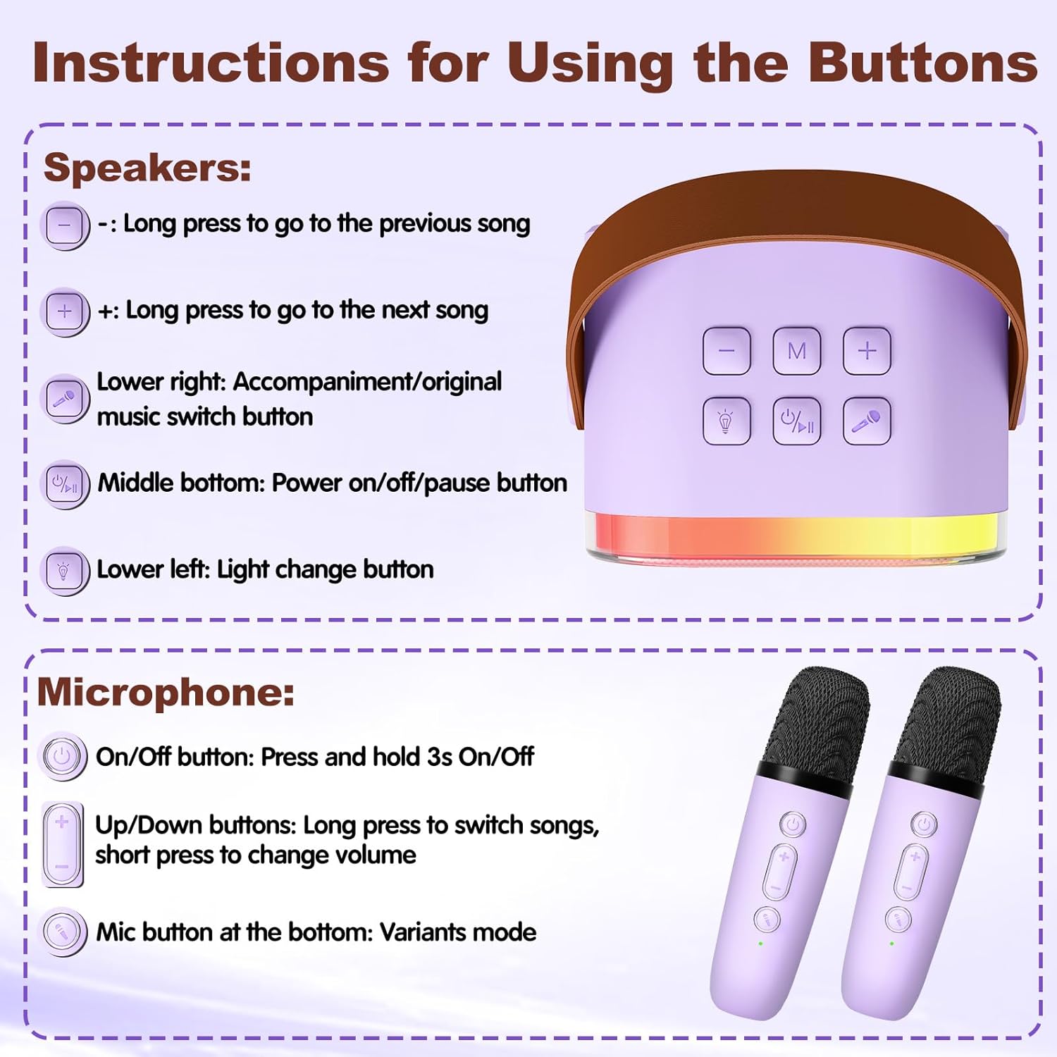 Mini Karaoke Machine with 2 Microphones, Singing Toys for Ages 3, 4, 5, 6, 7, 8 +, Best Gift for Birthday, Party, Christmas | Karaoke Machine for Kids Adults (Purple) - Image 7