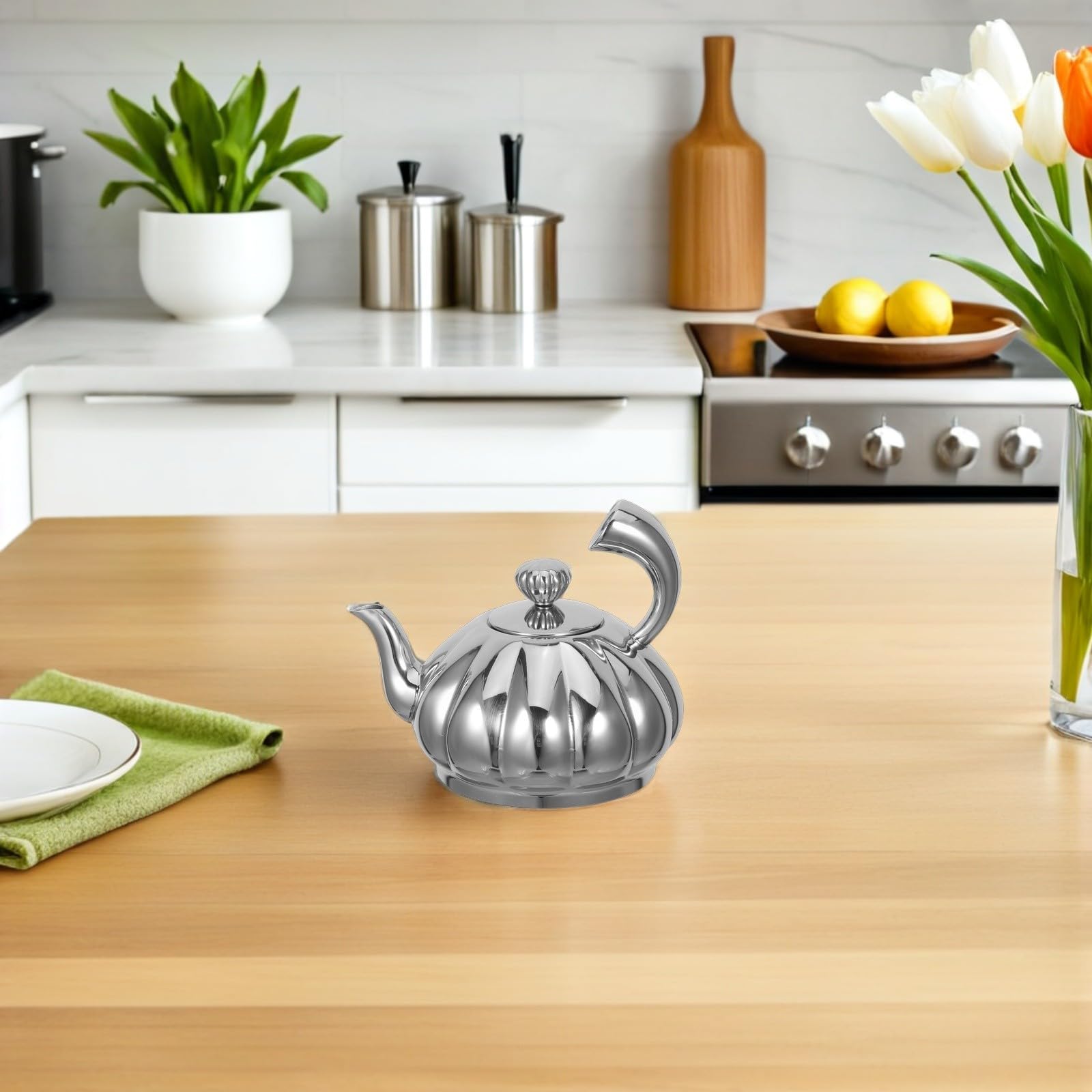 Kleine Teekanne aus Edelstahl mit Herausnehmbarem Infuser 350ml Kompakte Kürbisform Elegantes Design für Reisen und Büro
