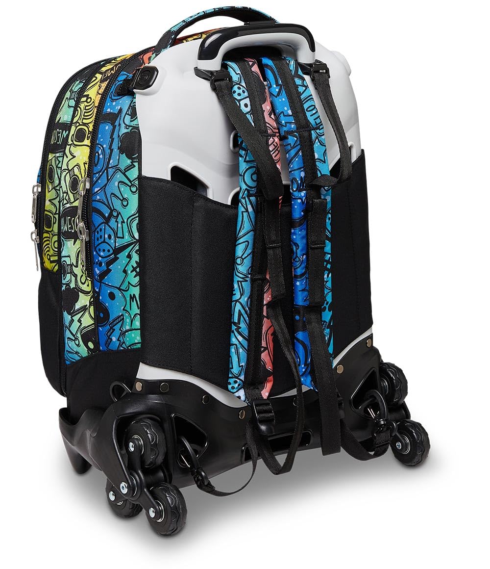 Trolley Scuola Seven JACK 3 RUOTE DETACH, FLUO STAMP, Multicolore, 3 in 1, CrossOver System, Maxi ruote, Ragazzo + Seven Diario Scuola 12 Mesi, Nero