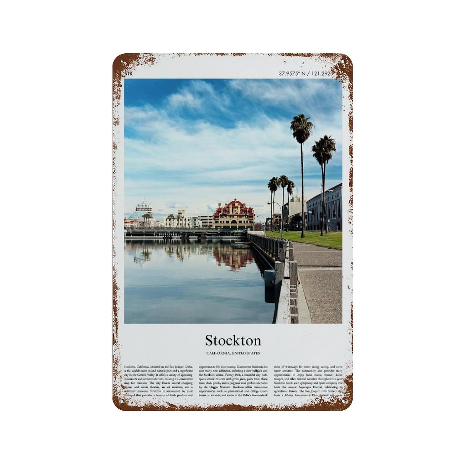 xiaoxiaoshen Stockton California, United States, USA City Scenery Wall Decor Art Metal Tin Poster Modern Home Decor Art Home Bar Shop Decorations Vintage Sign 30x20cm