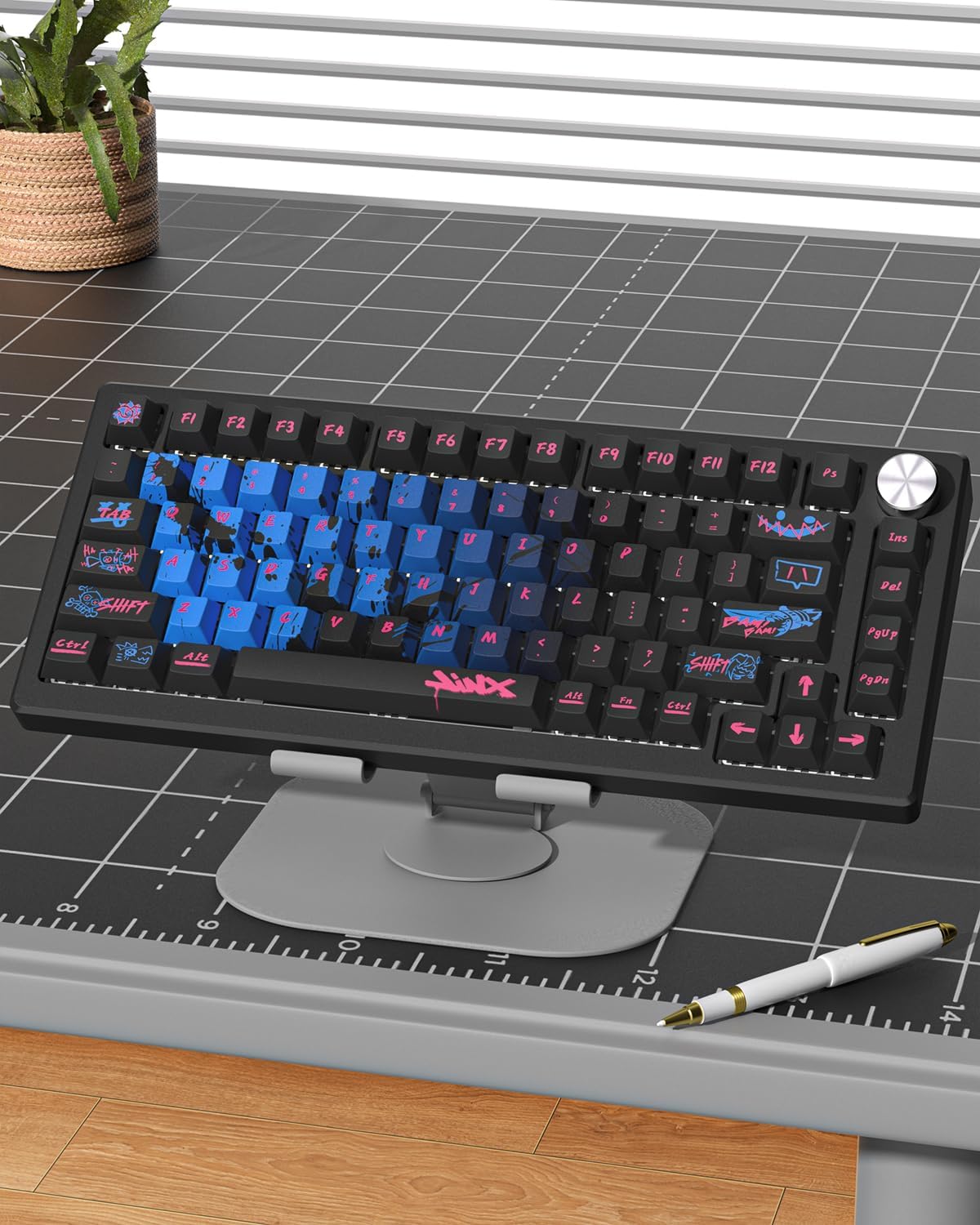 PBT Keycaps, Jinx Theme keycaps Set for Mechanical Keyboard, Cherry Profile and High Contrast Custom Keyboard Key Caps for 60 65 75 100 Percent (137 Keycap Set)