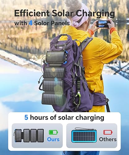 Miniatura 4 de Banco de energía solar 45800mAh con 4 paneles, cargador solar portátil con 3 cables integrados para iPhone, entrada USB C de 15 W, carga rápida,