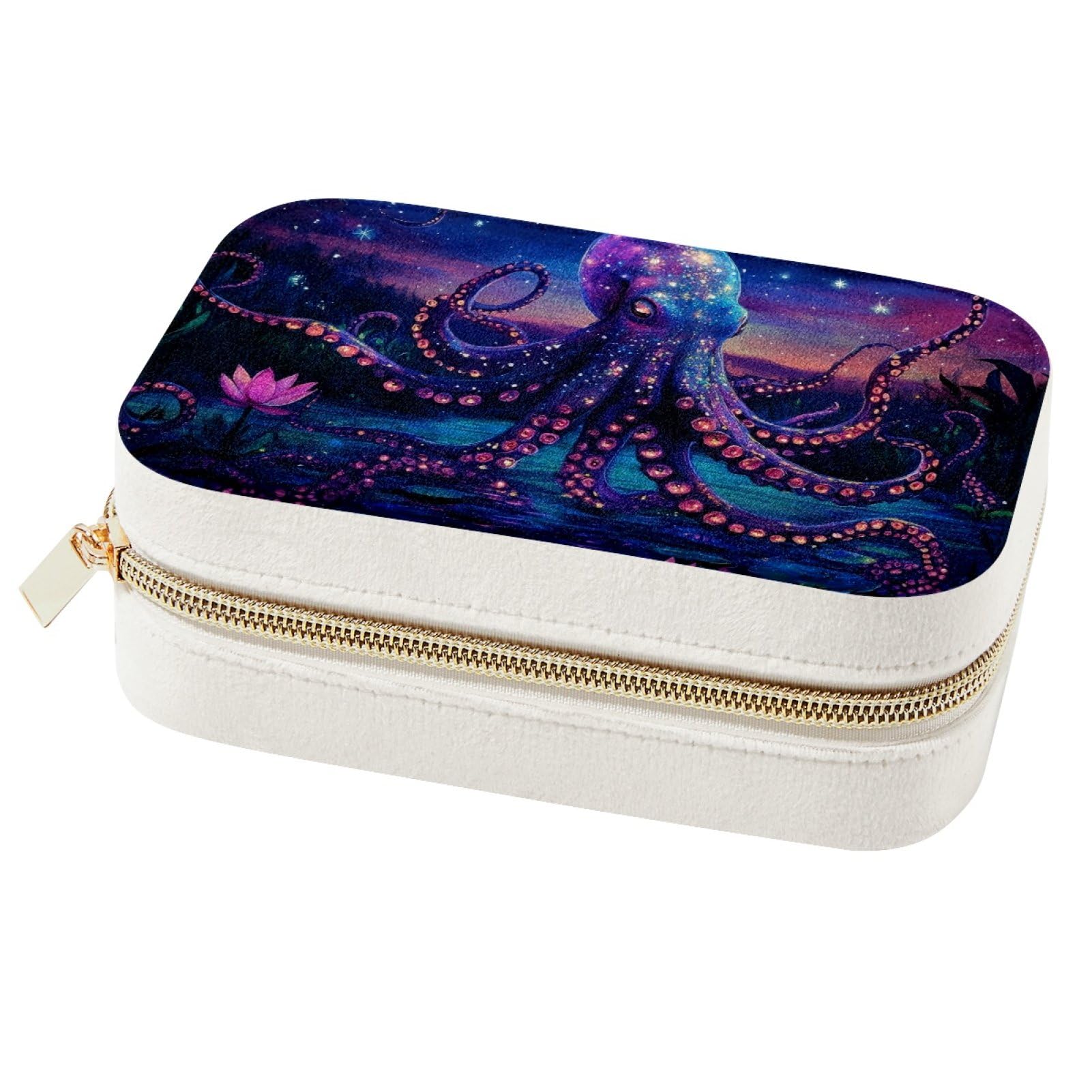 Boîte à bijoux cadeau demoiselle d'honneur motif pieuvre et lotus violet fille