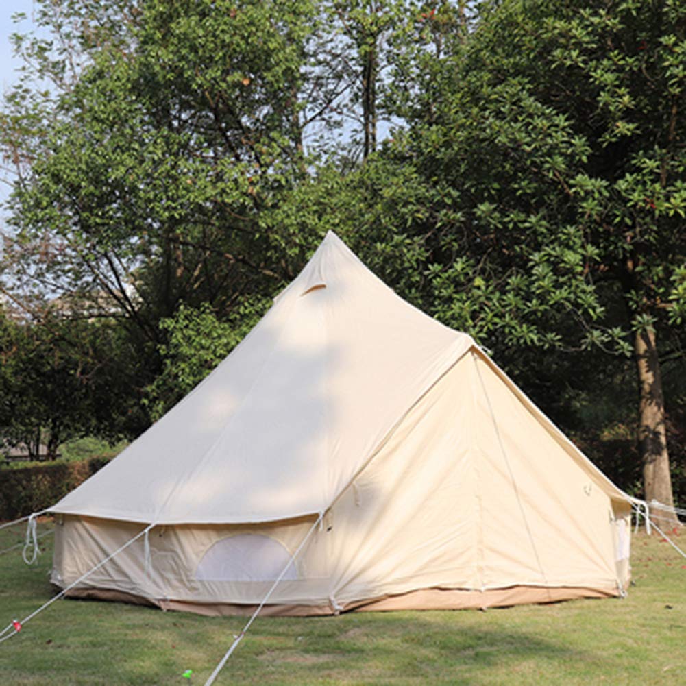 Namioty na kemping 4-sezonowy bawełniany namiot Glamping Namiot rodzinny Namiot kempingowy na świeżym powietrzu z zapinaną na zamek podłogą z siatki (beżowy 4M)