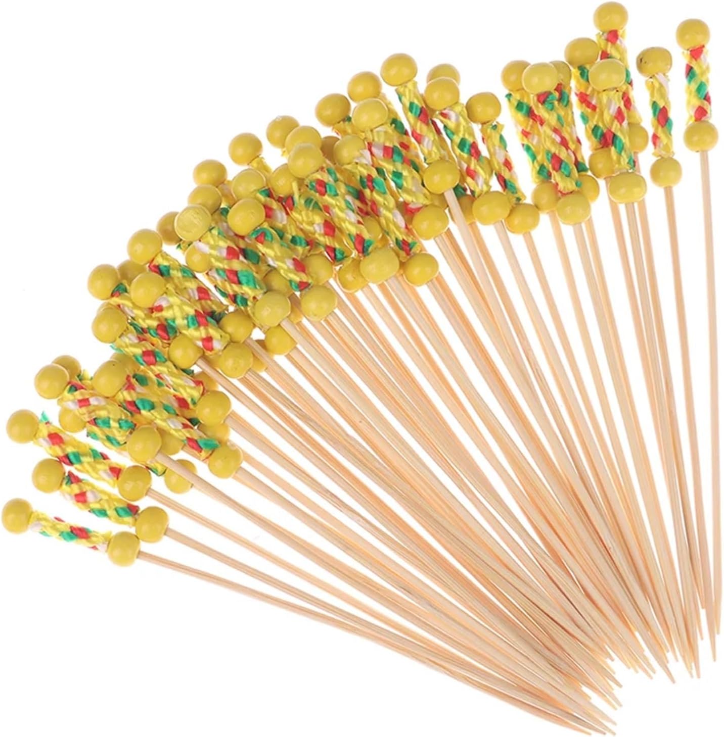 Fruit Skewers 100Pcs/Pack Creative Fruit Fork Cocktail Stick Bamboo Skewers Candied Haws Used for Buffet Wedding Food Decoration(Yellow)