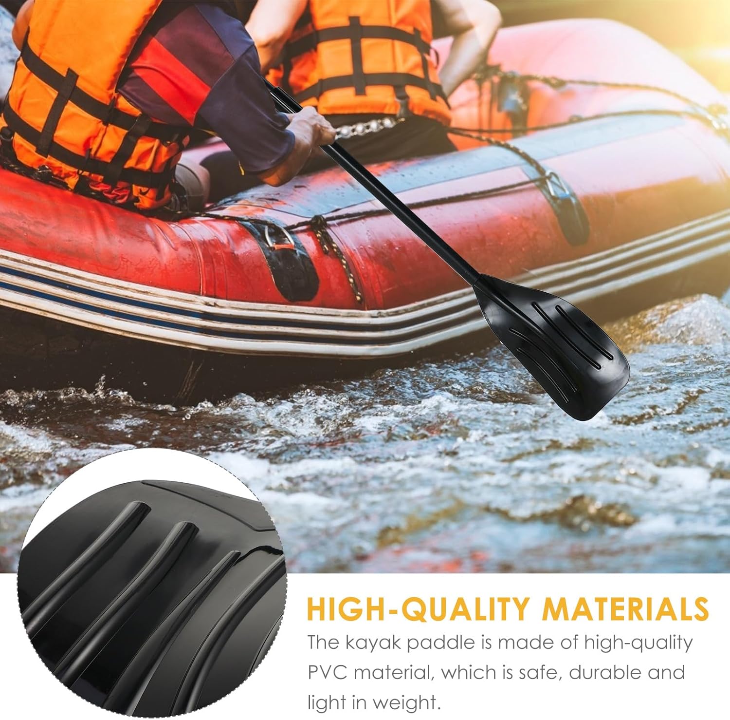2pcs Detachable Kayak Paddle Oars Set Thickened Reinforced PVC Plastic Boat Paddles for Inflatable Boats Black for Water Sports and Kayaking