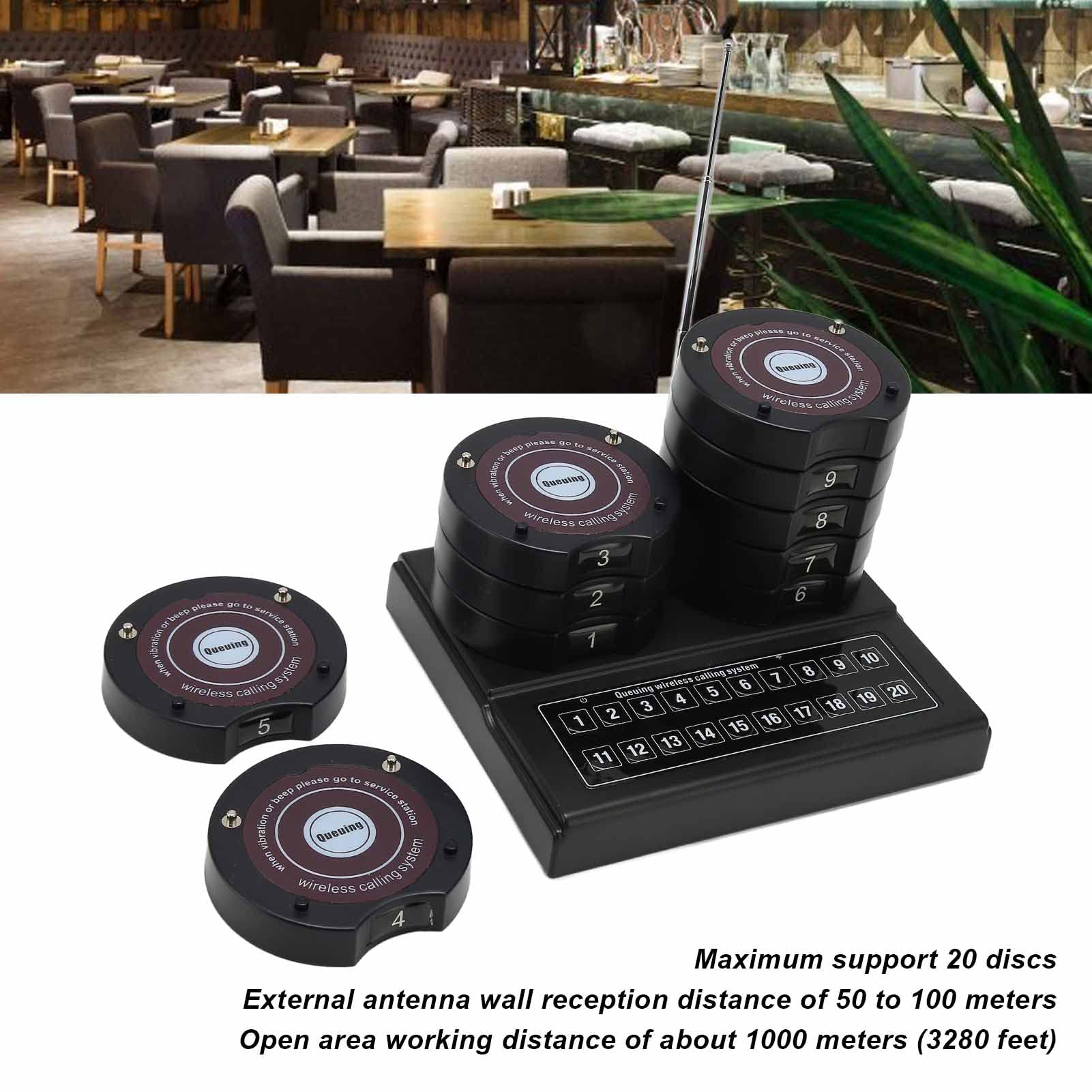 ASHATA di Chiamata Wireless da 1 a 10 Ristoranti, di Chiamata Wireless per Ospedali, Sistemi di Cercapersone per Ristorante Plug And Play con Chip Professionale a 20