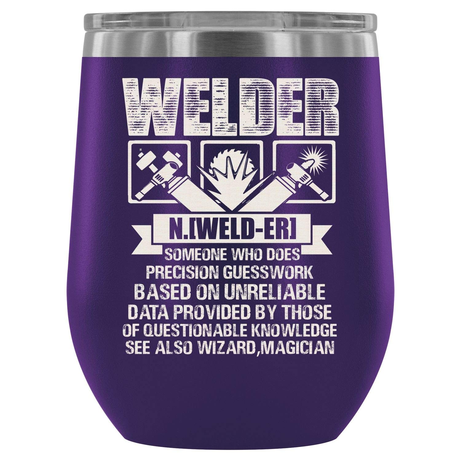 MISOSTORE Steel Stemless Wine Glass Tumbler, Cool Job Wine Tumbler, How To Be A Welder Vacuum Insulated Wine Tumbler (Wine Tumbler 12Oz - Purple)