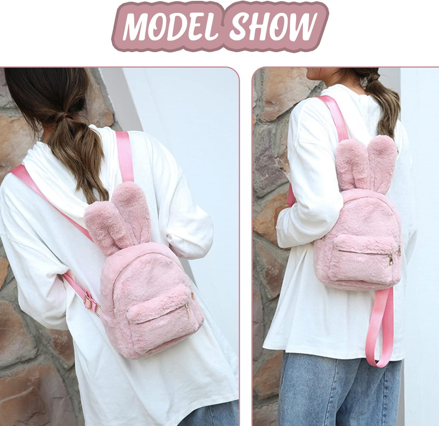 Lanpet Cute Bunny Backpacks for Women Rabbit Ears Backpack Fluffy Shoulder Bag Satchel - Image 6
