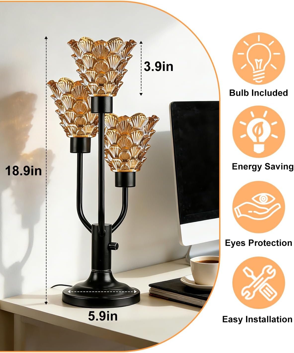 Glass Table Lamp Dimmable Mid Century Modern