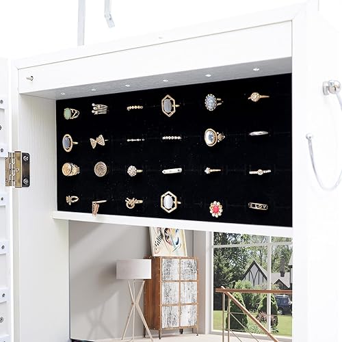 Miniatura 7 de Gabinete organizador de joyas espejo de cuerpo entero con 6 LED con cerradura para montar en paredpuerta y almacenamiento de armario de joyería