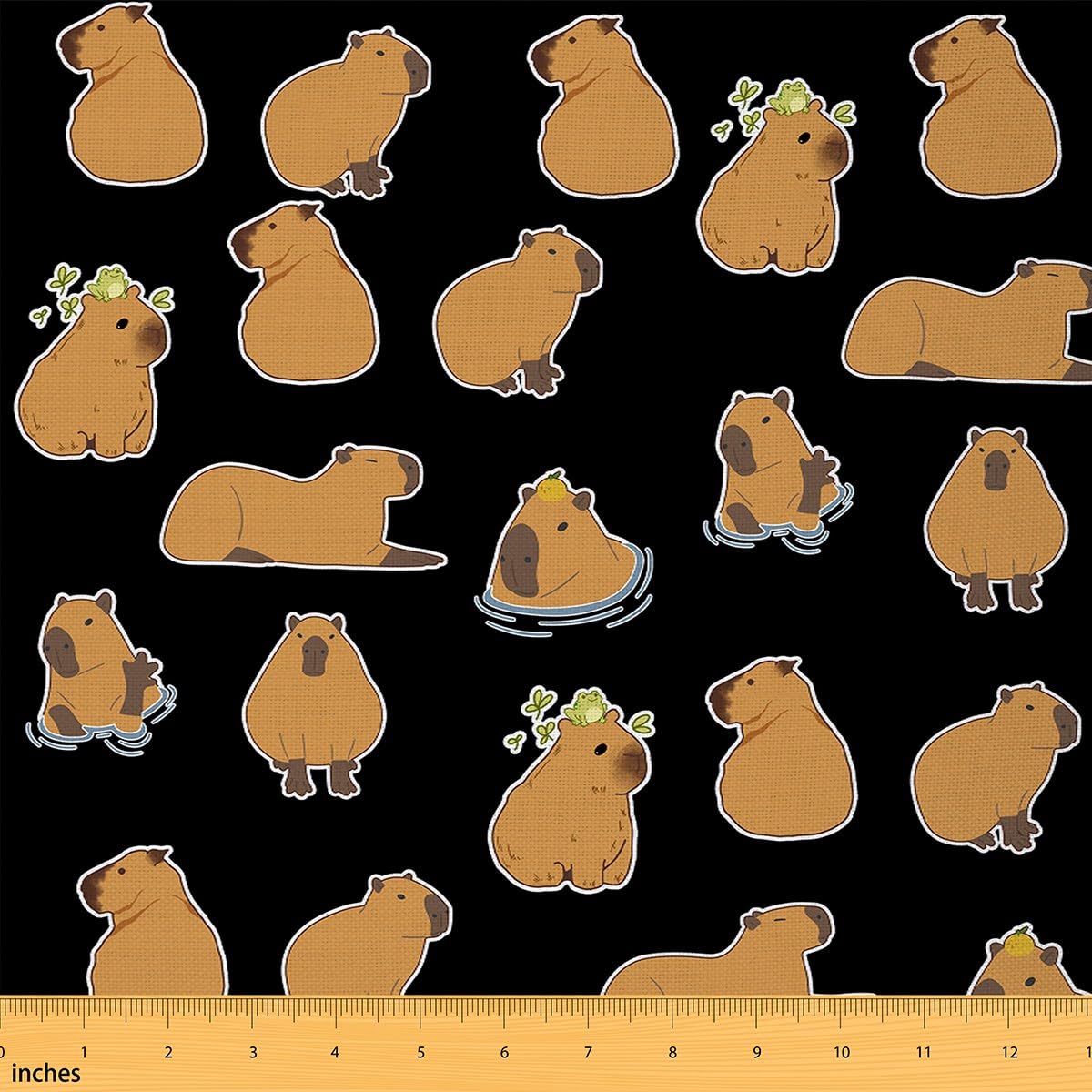 Capybara Fabric by The Yard Cartoon Animal Upholstery Fabric for Chairs Kawaii Capybara Cute Black Decorative Waterproof Outdoor Fabric 5 Yards (L460*W150cm) — image 1