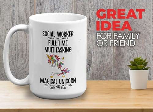 Miniatura 2 de Taza de café para trabajadora social de 15 onzas, color blanco, solo porque - Regalos para trabajadoras sociales para mujeres, regalos de mes de