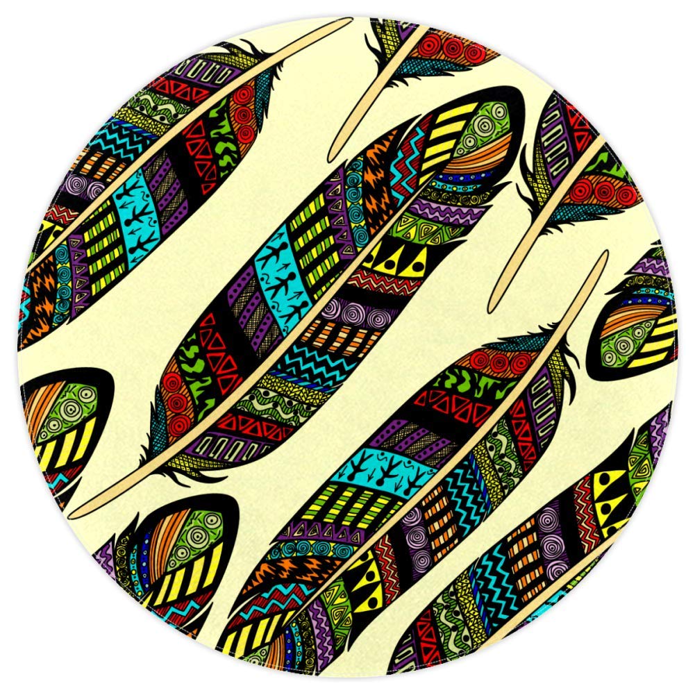 Tapis rond plumes bohème 160cm pour sublimer votre salon