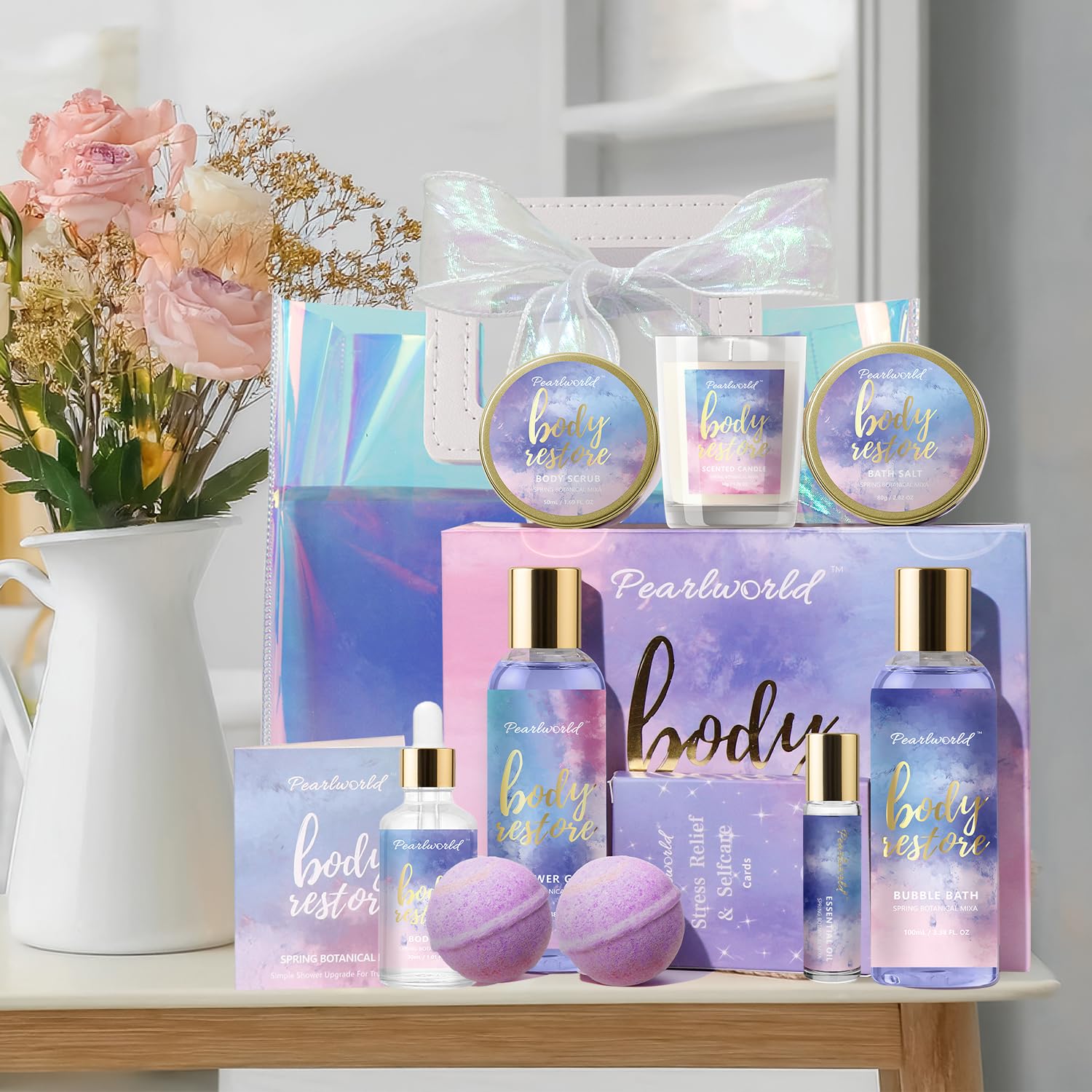 PEARLWORLD Zestaw upominkowy spa dla kobiet, zestaw upominkowy dla kobiet, balsam do ciała i balsam do kąpieli dla nastolatków, opakowanie 12 sztuk