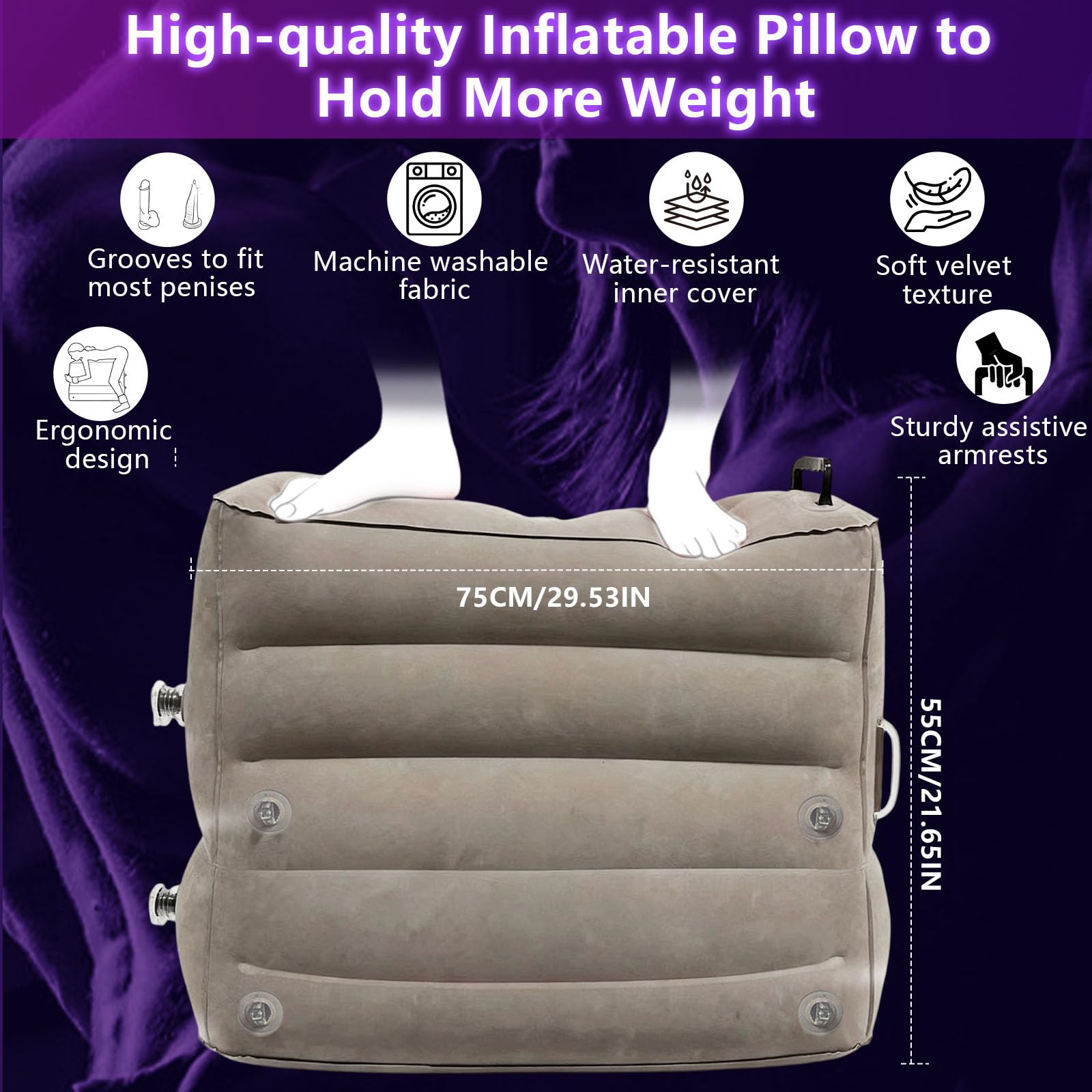 Coussin Gonflable Sexuel avec Support pour Godemiché, Coussin de Position Sexuelle avec Kit BDSM | Multifonctionnel | Menottes*4 & élastiques*2, Accessoire Portable pour l'Intérieur &l'Extérieur