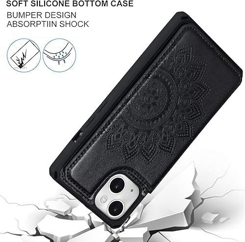 Miniatura 6 de Cavor Funda para iPhone 13 con tarjetero y cartera, funda protectora de cuero a prueba de golpes, color negro