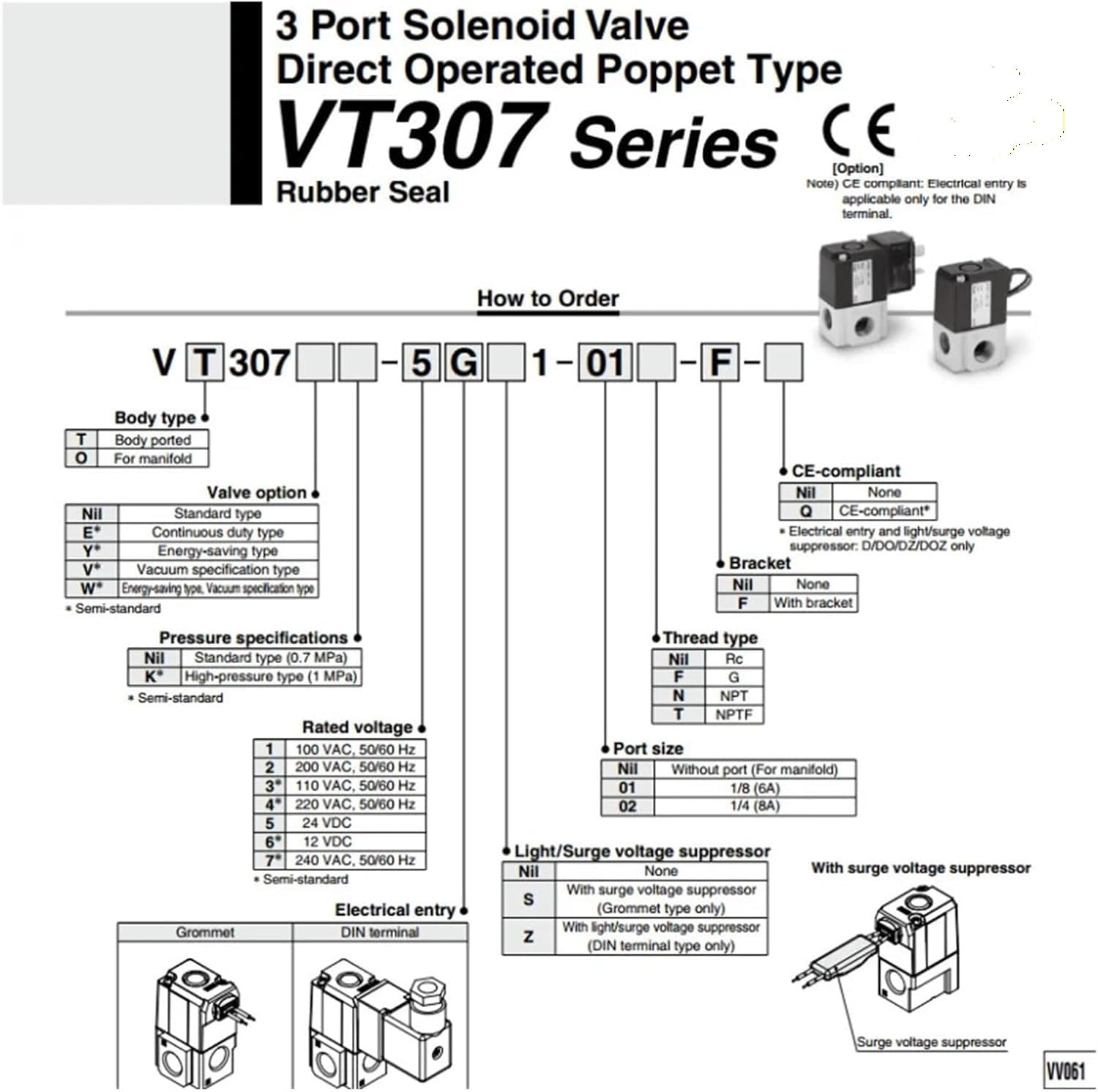 Pneumatyczny zawór elektromagnetyczny VT307 ze złączem do zastosowań trójdrożnych (VT307-5D-01)