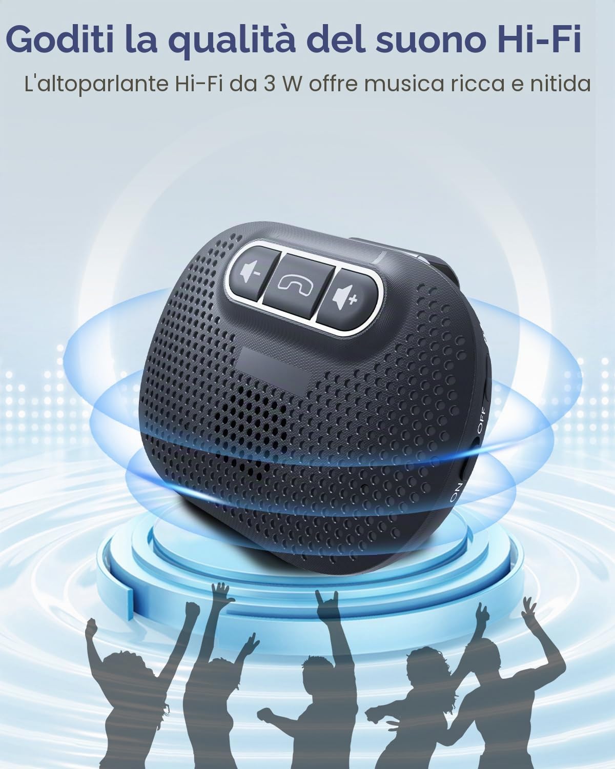 ANSTEN Vivavoce Bluetooth per Auto Microfono Integrato Vivavoce Auto Bluetooth 5.0 per GPS, musica, chiamate, controllo del volume, iOS Siri e Vocale Assistant